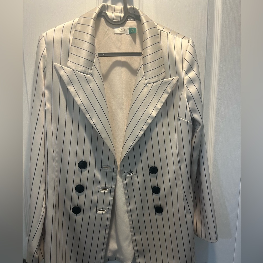 Rixo cream blazer with black stripes